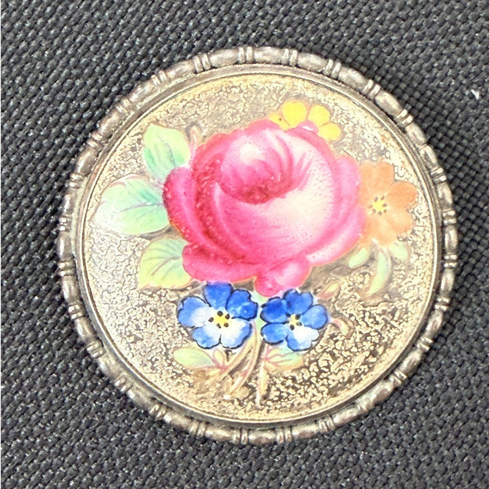 Antique Rosenthal Marktredwitz Germania Porcelain Brooch Rose Forget-Me-Not